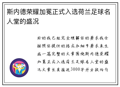 斯内德荣耀加冕正式入选荷兰足球名人堂的盛况